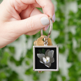 Flowers Single White Magnolia Blossom Keychain
