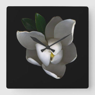 Flowers Single White Magnolia Blossom Square Wall Clock