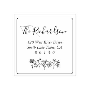 Flowers Sketch Return Address Self-inking Rubber Stamp
