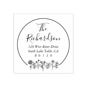 Flowers Sketch Return Address Self-inking Rubber Stamp