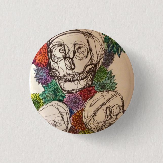 Flowers&Skulls Pinback Button (Front)