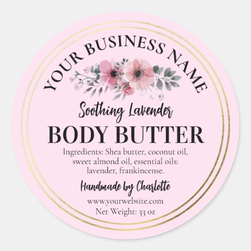Flowers Small Business Body Butter Product Jars Classic Round Sticker