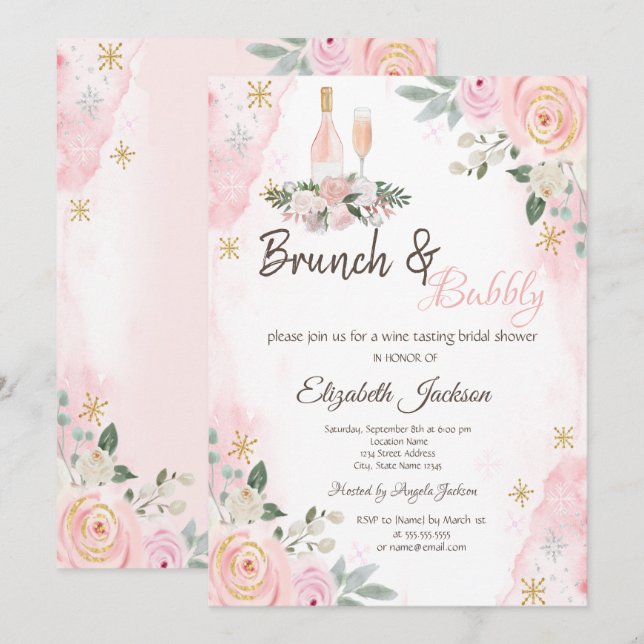 Flowers Snowflakes Brunch & Bubbly Bridal Shower  Invitation (Front/Back)
