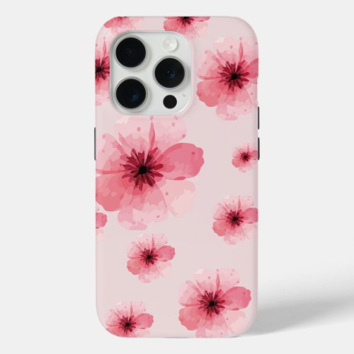 Flowers Soft Pink pattern iPhone 15 Pro Case
