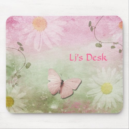 Flowers  Soft Swirl Vines  Butterfly Feminine Mouse Pad