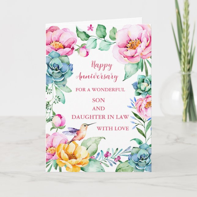 Flowers Son & Daughter in Law Wedding Anniversary Card (Front)