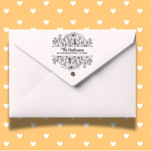 Flowers Split Monogram Theme Rubber Stamp