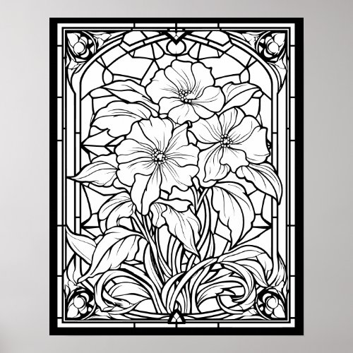 Flowers Stained Glass Window Coloring Poster