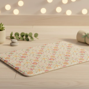 Flowers & Starfish Cream & Pink  Bath Mat