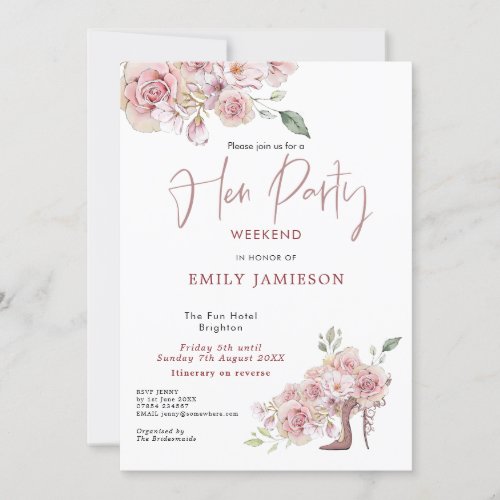 Flowers Stiletto Weekend Itinerary Hen Party Invitation