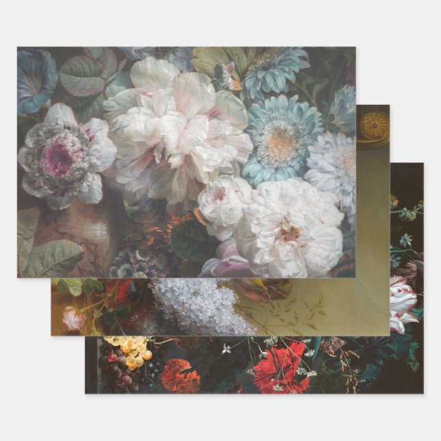 Flowers Still Life Dutch Decoupage Heavy Wt 3-Set Wrapping Paper Sheets (Set)
