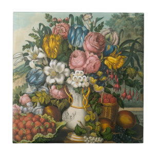 Flowers, Strawberries and Fruits Ceramic Tile