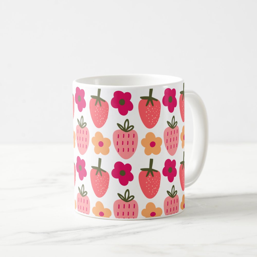 Disover Flowers & Strawberries Pattern Mug