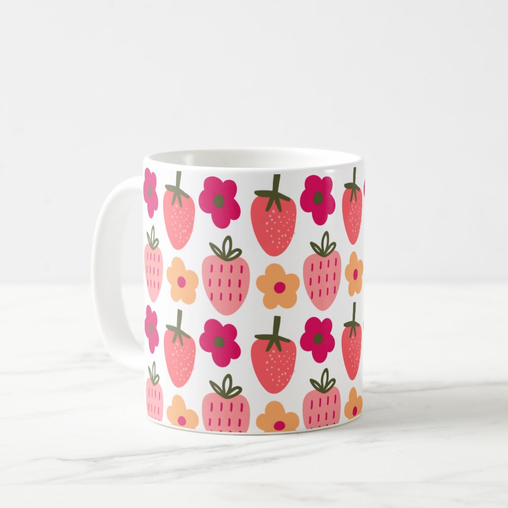 Disover Flowers & Strawberries Pattern Mug