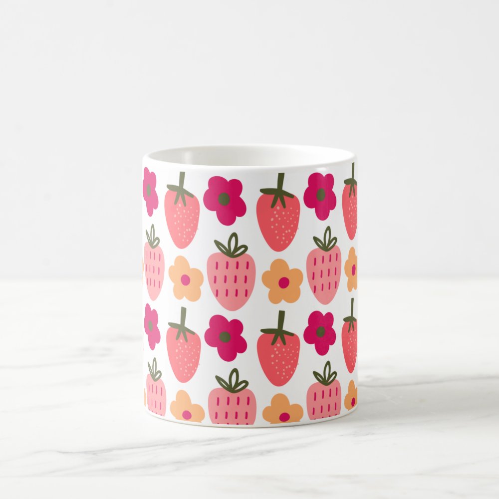 Discover Flowers & Strawberries Pattern Mug