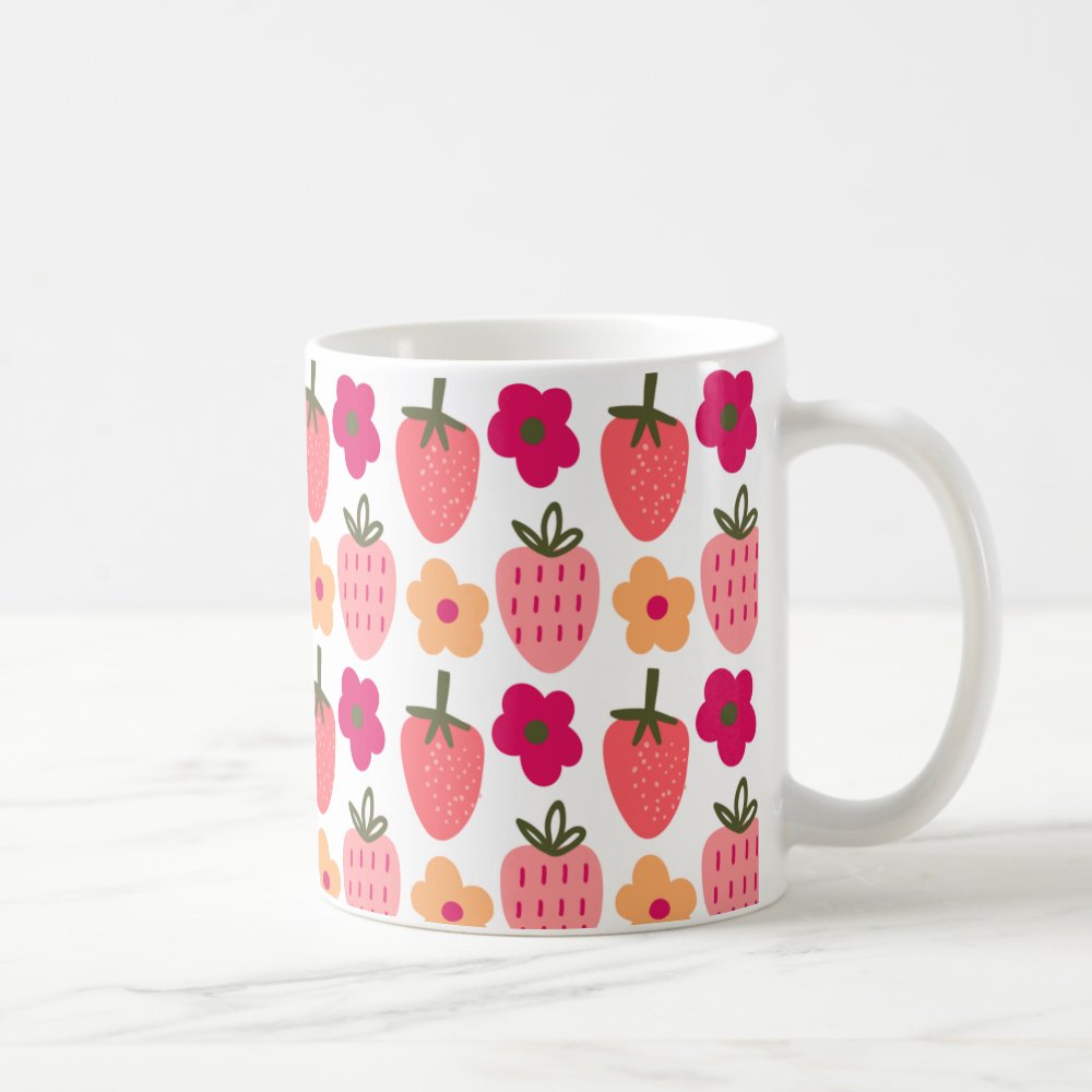 Discover Flowers & Strawberries Pattern Mug
