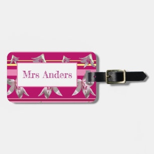 Flowers & Stripes Luggage Tag w/ leather