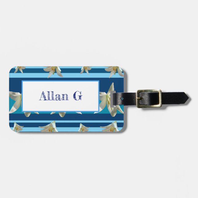 Flowers & Stripes Luggage Tag w/ leather (Front Horizontal)