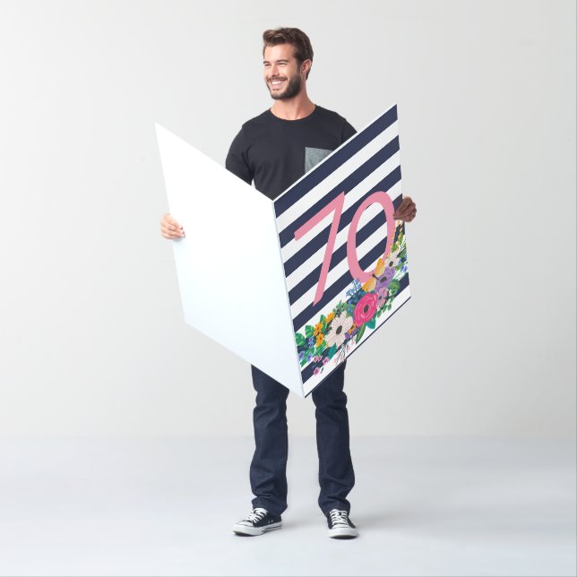 Flowers & Stripes Pink 70 Happy Birthday Card (In Situ)