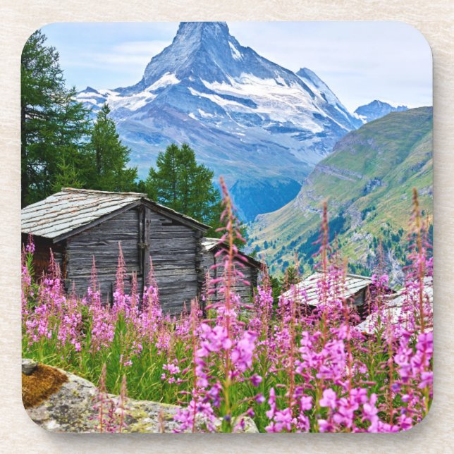 Flowers | Summer Matterhorn Switzerland Beverage Coaster (Front)
