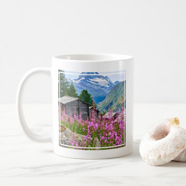 Flowers | Summer Matterhorn Switzerland Coffee Mug (With Donut)