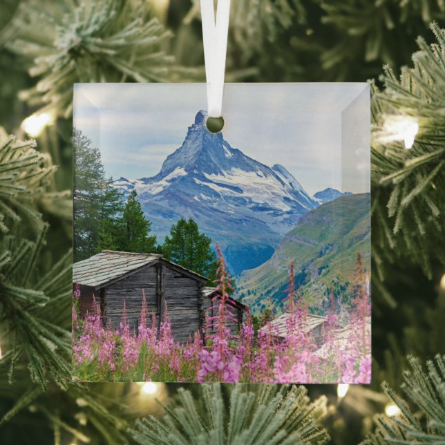Flowers | Summer Matterhorn Switzerland Glass Ornament (Insitu)