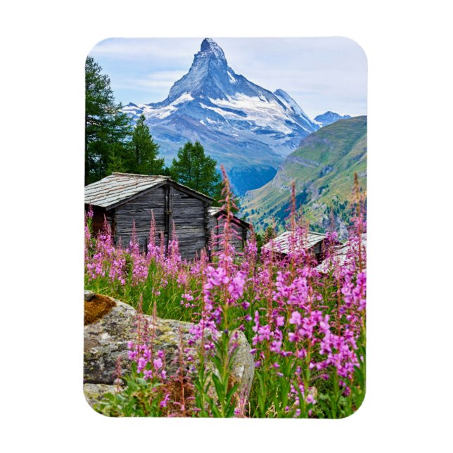 Flowers | Summer Matterhorn Switzerland Magnet (Vertical)