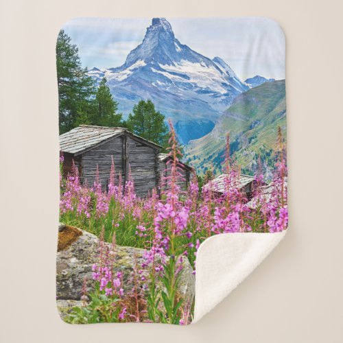 Flowers  Summer Matterhorn Switzerland Sherpa Blanket