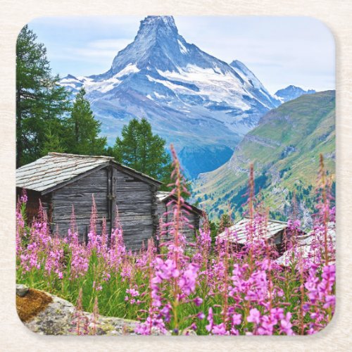 Flowers  Summer Matterhorn Switzerland Square Paper Coaster