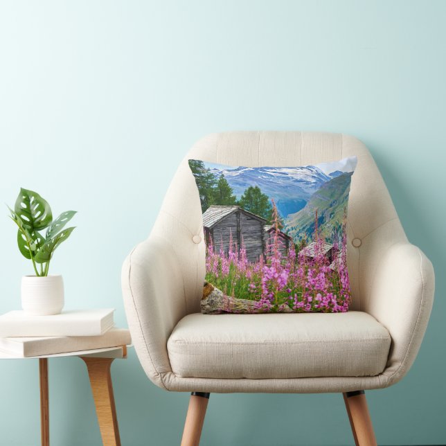 Flowers | Summer Matterhorn Switzerland Throw Pillow (Chair)