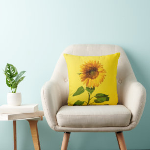 Flowers Sunflower on Yellow Throw Pillow