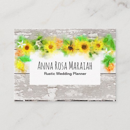 Flowers Sunflowers Lemons Old Rustic Vintage Wood Business Card