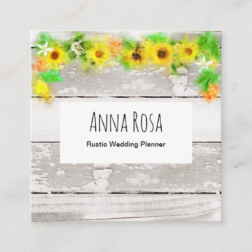 Flowers Sunflowers Rustic Old Vintage Wood Lemons Square Business Card