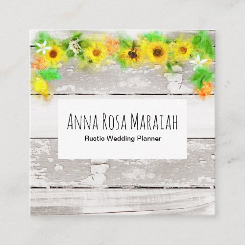 Flowers Sunflowers Rustic Vintage Old Wood Lemons Square Business Card