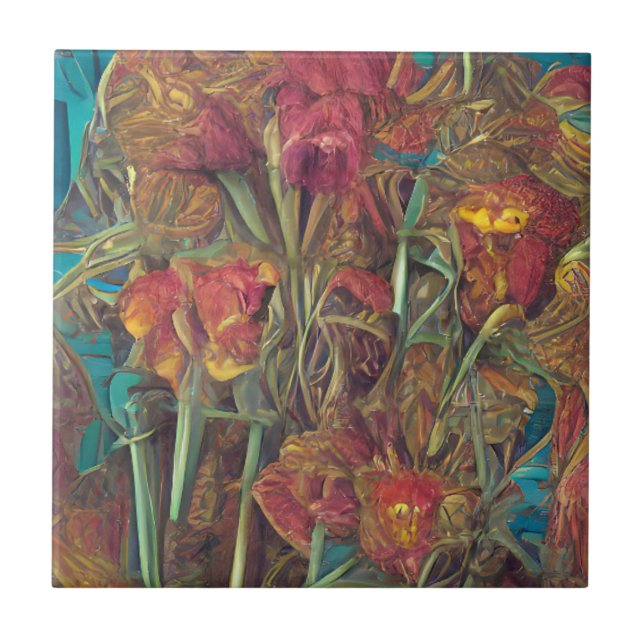 Flowers surreal pink green digital art  ceramic tile (Front)