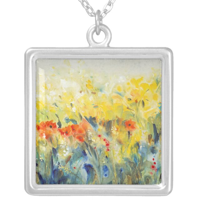 Flowers Sway II Silver Plated Necklace (Front)
