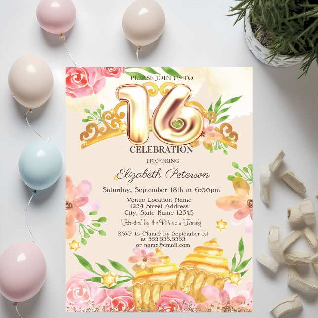 Flowers Sweets Diamonds Sweet 16 Invitation (Creator Uploaded)