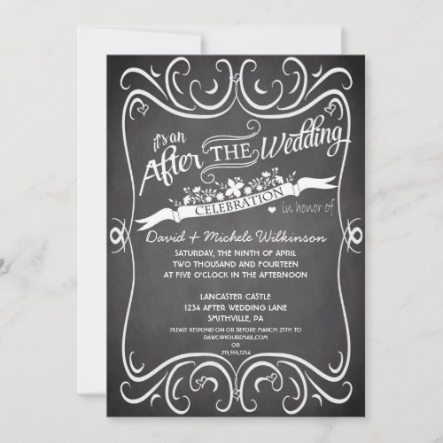 Flowers &amp; Swirls Chalkboard After Wedding Invite