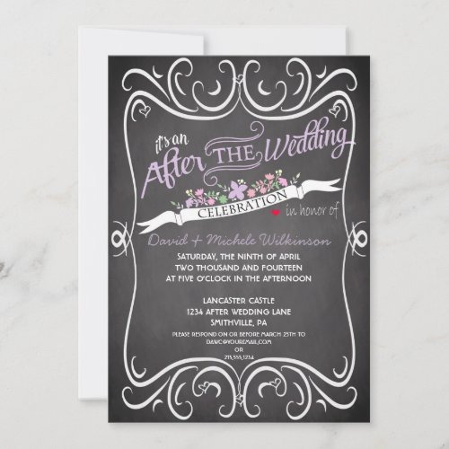 Flowers &amp; Swirls Chalkboard Post Wedding Invite