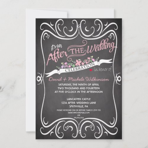 Flowers &amp; Swirls Chalkboard Post Wedding Invite