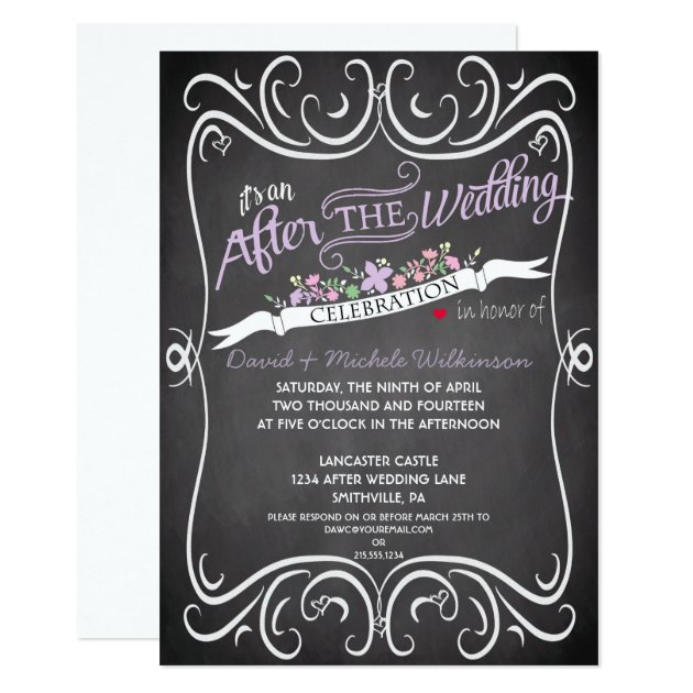 Flowers & Swirls Chalkboard Post Wedding Invite