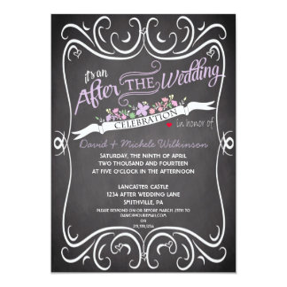Flowers & Swirls Chalkboard Post Wedding Invite
