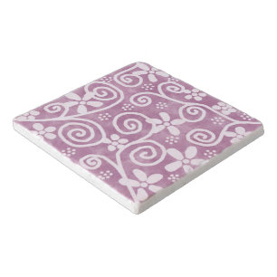 Flowers Swirls Dusty Pink White Pattern Whimsical Trivet
