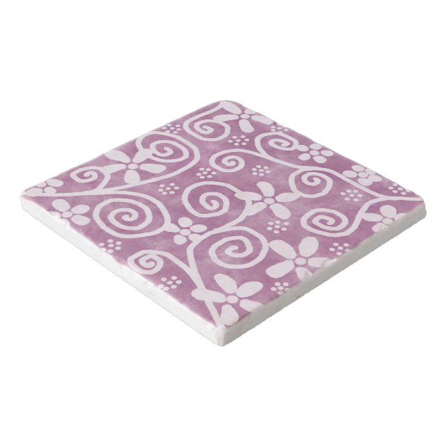 Flowers Swirls Dusty Pink White Pattern Whimsical Trivet (Corner)