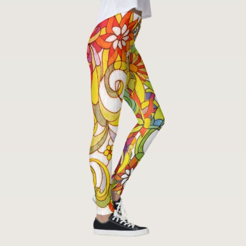 Flowers  Swirls Leggings by Leslie Clair Bures