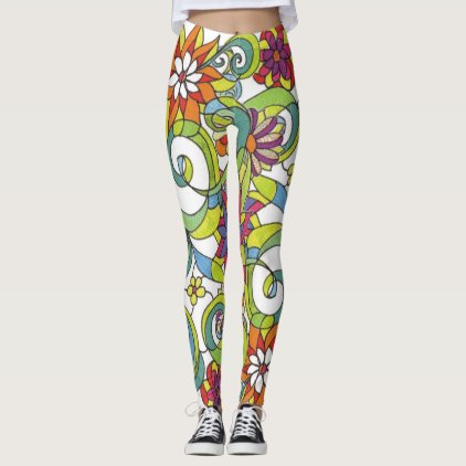 "Flowers &amp; Swirls" Leggings - Multi-Colored