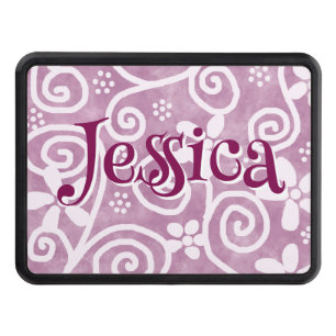 Flowers Swirls Pink White Pattern Personalized Hitch Cover