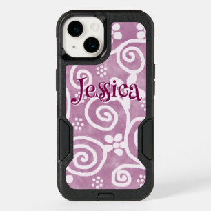 Flowers Swirls Pink White Pattern Personalized OtterBox iPhone 14 Case