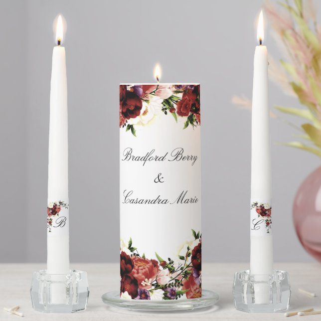 Flowers Terracotta Cream Burgundy Fall Wedding Uni Unity Candle Set (In Situ)
