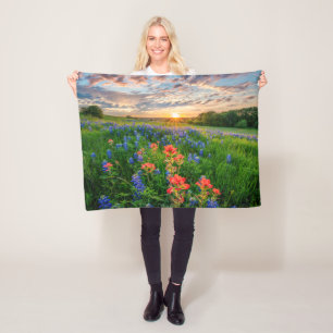 Flowers Texas Bluebonnets & Indian Paintbrush Fleece Blanket